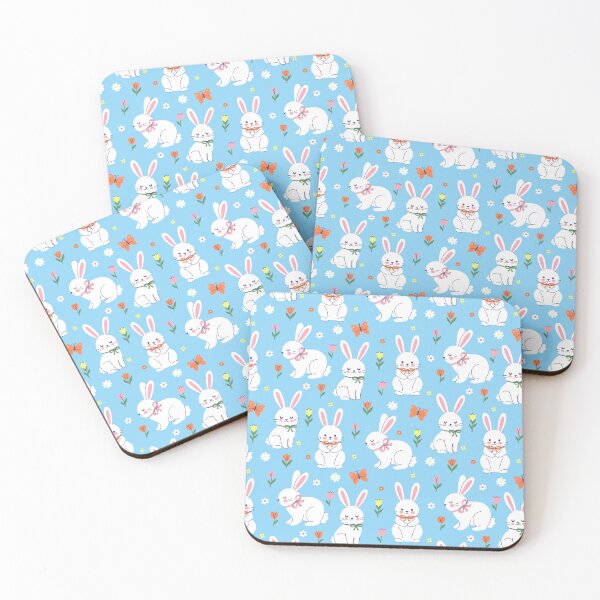 Item preview,  white rabbits with bows on their necks and flowers designed and sold by burbura.