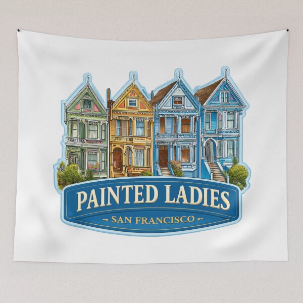Item preview, Painted Ladies San Francisco Vintage Badge - Different Victorian Row Houses   Colorful Architecture Arrangement designed and sold by Blurbean.