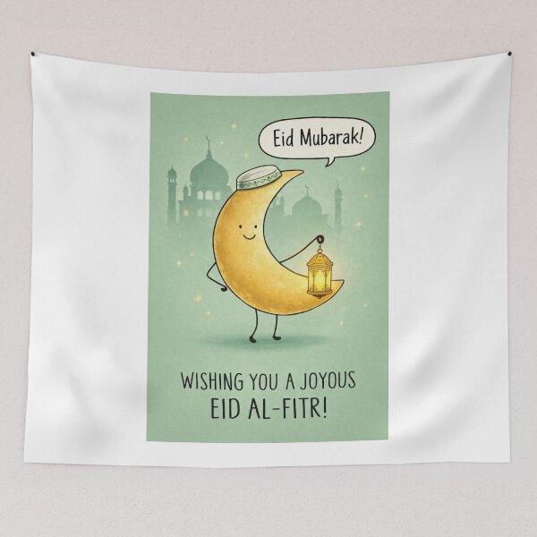 Item preview, Eid al-Fitr Celebration with Crescent Moon, Mosque, and Lantern Light designed and sold by Aryabek.