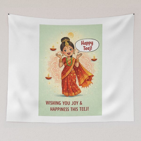 Item preview, Teej Festival Celebration with Woman in Traditional Saree and Oil Lamps designed and sold by Aryabek.
