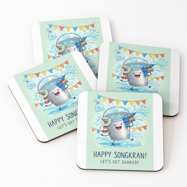 Item preview, Songkran Festival Splash Celebration with Bucket, Water Gun, and Festive Flags designed and sold by Aryabek.