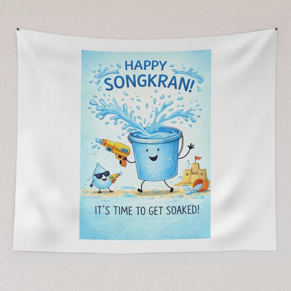 Item preview, Songkran Water Festival Celebration Thailand with Splashing Bucket and Beach Scene designed and sold by Aryabek.