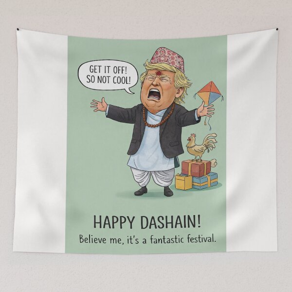 Item preview, Funny Dashain Festival Illustration with Traditional Nepali Dress, Kite, and Chicken designed and sold by Places On Earth.