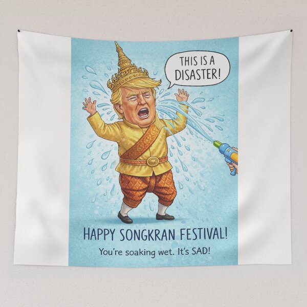 Item preview, Songkran Festival Celebration with Golden Thai Outfit, Water Splash, and Festive Humor designed and sold by Places On Earth.