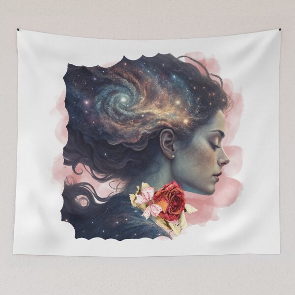 Item preview, Cosmic Woman with Galaxy Hair — Surreal Celestial Portrait designed and sold by ChenEngEng.