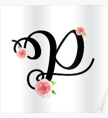 Monogram P with pretty pink roses Poster