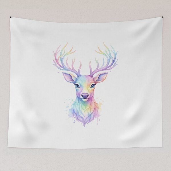 Item preview, Pastel Rainbow Watercolor Deer Head - Whimsical Reindeer Art designed and sold by seven things shop.