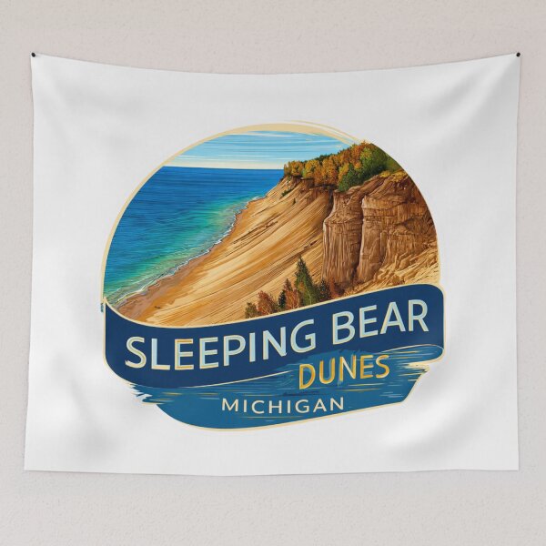 Item preview, Sleeping Bear Dunes Michigan Vintage Travel Patch - Great Lakes National Lakeshore Autumn   Landscape Retro Sticker designed and sold by Blurbean.