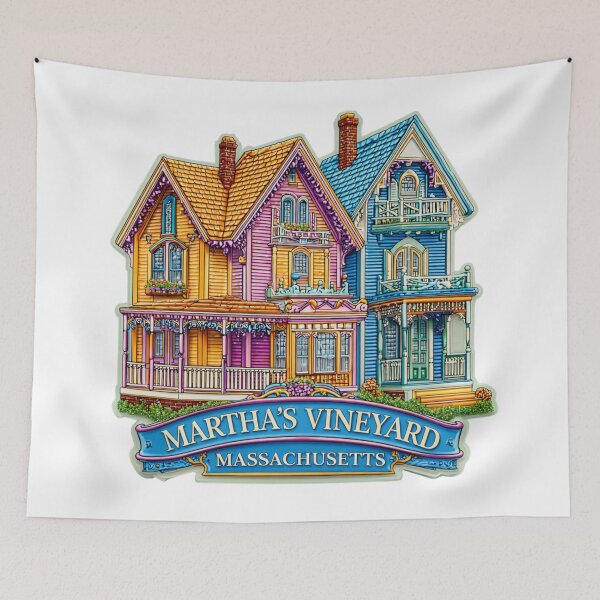 Item preview, Martha's Vineyard Victorian Cottages Vintage Travel Sticker - Colorful Gingerbread Houses   Massachusetts Island Design designed and sold by Blurbean.