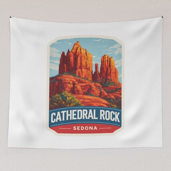 Item preview, Cathedral Rock Sedona Arizona Vintage Travel Badge - Red Rock Formation Desert Southwest   Spiritual Landscape Sticker designed and sold by Blurbean.