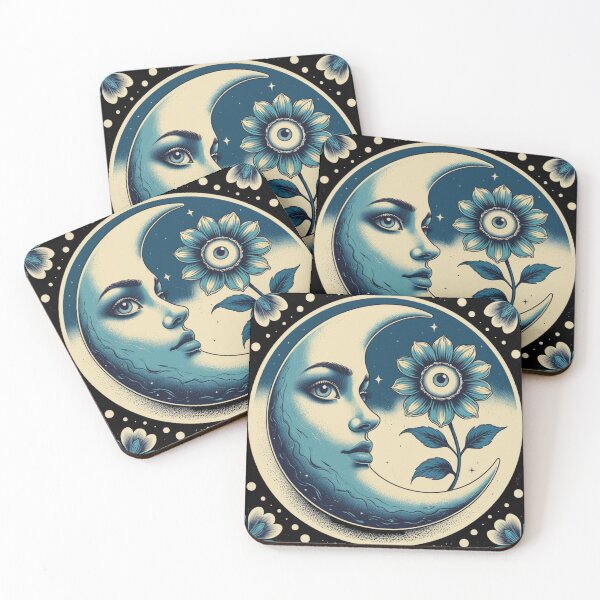 Item preview, Retro Psychedelic Moon Face Sticker – All-Seeing Flower Art designed and sold by shlepyart.