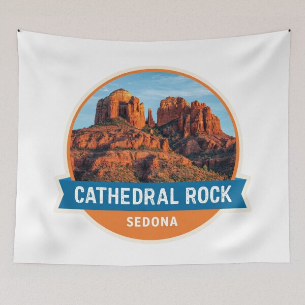 Item preview, Cathedral Rock Sedona Circular Vintage Badge - Arizona Red Rock Desert Spiritual Landscape   Sunset Travel Sticker designed and sold by Blurbean.