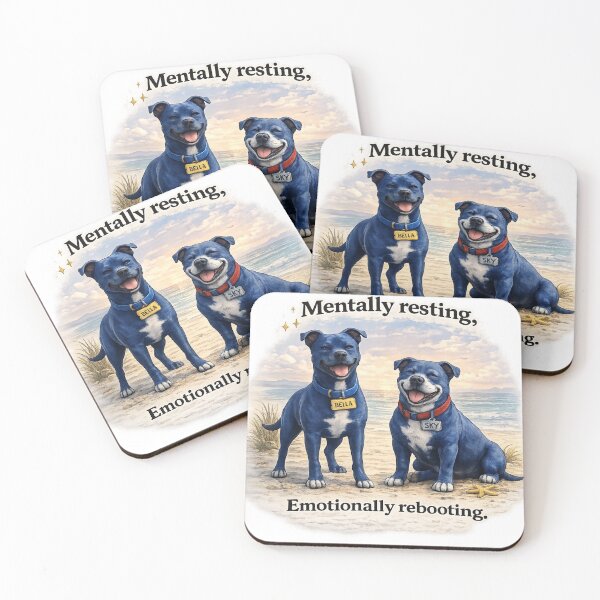 Item preview, Mentally Resting Blue Staffy Dogs Beach Illustration designed and sold by TheNyneShop.