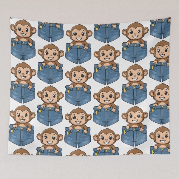 Item preview, Cute Baby Monkey in Blue Denim Jeans Pocket designed and sold by dreephic22.