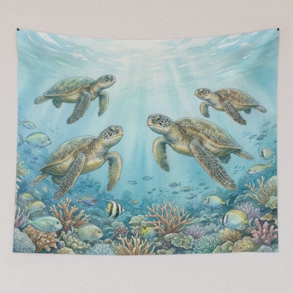 Item preview, Sea Turtles Over Reef Scene designed and sold by Nice Vibes Prints.