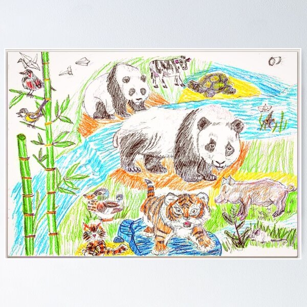 Item preview, Giant Panda and Friends by the River designed and sold by HellBubble.