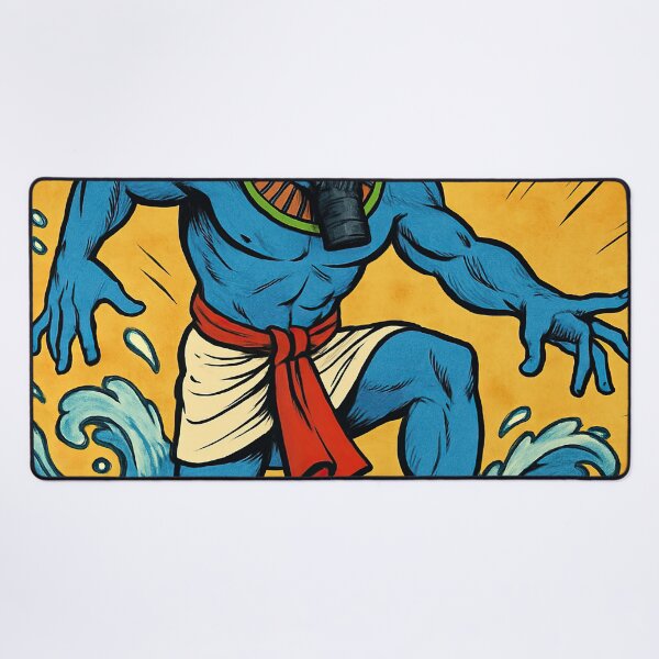 Item preview, Hapi, Egyptian god of inundation, male, wearing the false beard, blue skin | Comics stylCartoone - designed and sold by ComicsFactory.