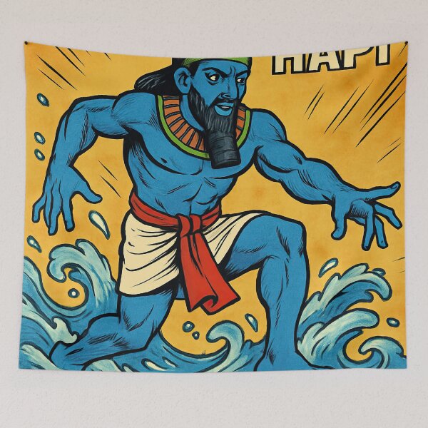 Item preview, Hapi, Egyptian god of inundation, male, wearing the false beard, blue skin | Comics stylCartoone - designed and sold by ComicsFactory.