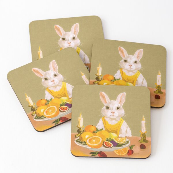 Item preview, Rabbit candlelit fruit Dinner oil painting stilllife  designed and sold by SILVERAPPLE.