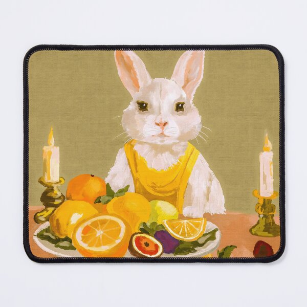 Item preview, Rabbit candlelit fruit Dinner oil painting stilllife designed and sold by SILVERAPPLE.