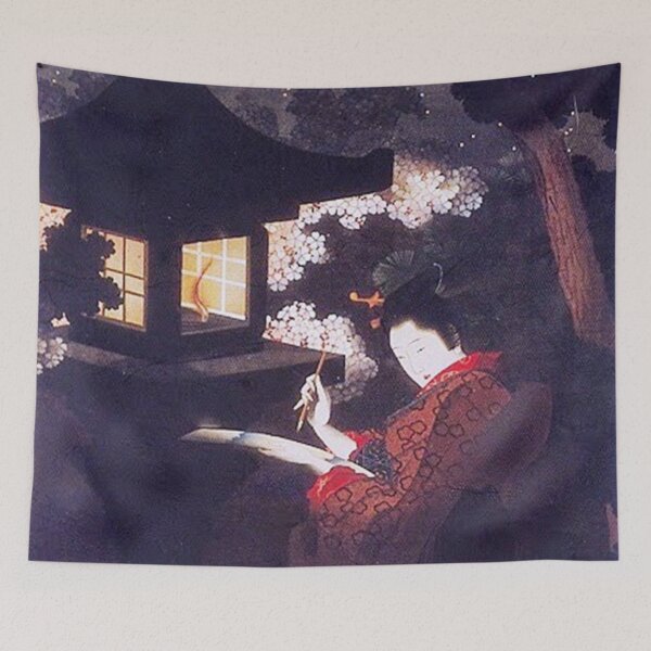 Item preview, Beautiful Japanese painting: Beauty viewing Cherry Blossoms at Night by Katsushika Oi (9342x16256 pixels) designed and sold by neworderu2.