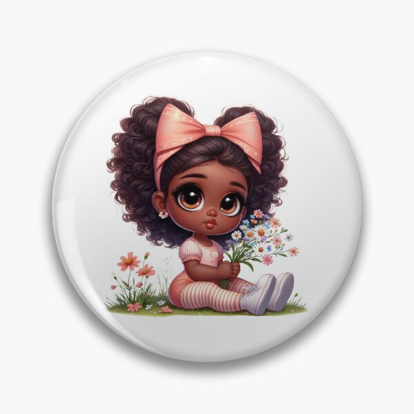 Item preview, Cute Afro Girl Illustration with Flowers | Dark Skin Girl Art designed and sold by Lulunza.