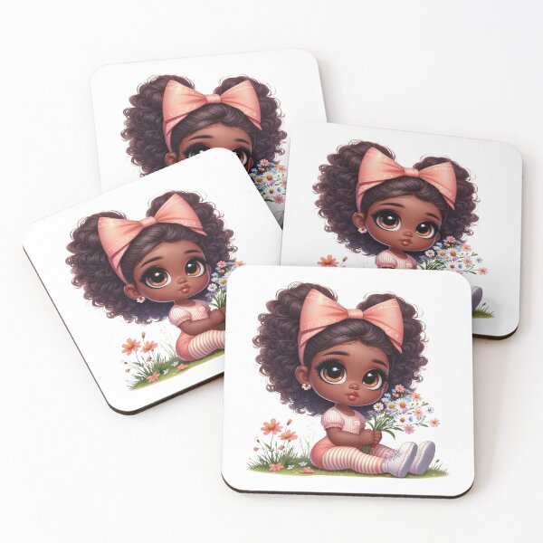 Item preview, Cute Afro Girl Illustration with Flowers | Dark Skin Girl Art designed and sold by Lulunza.