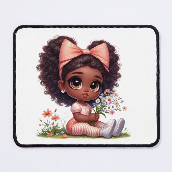 Item preview, Cute Afro Girl Illustration with Flowers | Dark Skin Girl Art designed and sold by Lulunza.