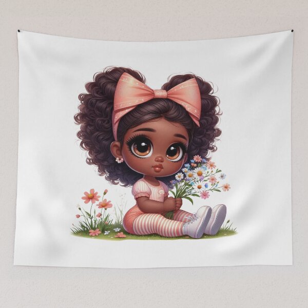 Item preview, Cute Afro Girl Illustration with Flowers | Dark Skin Girl Art designed and sold by Lulunza.