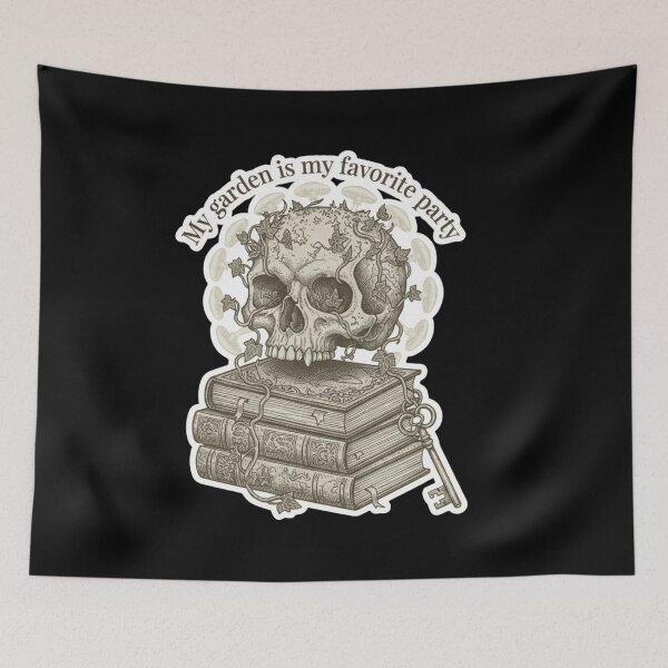 Item preview, My Garden Is My Favorite Party - Gothic Skull and Books designed and sold by BlissHalo.