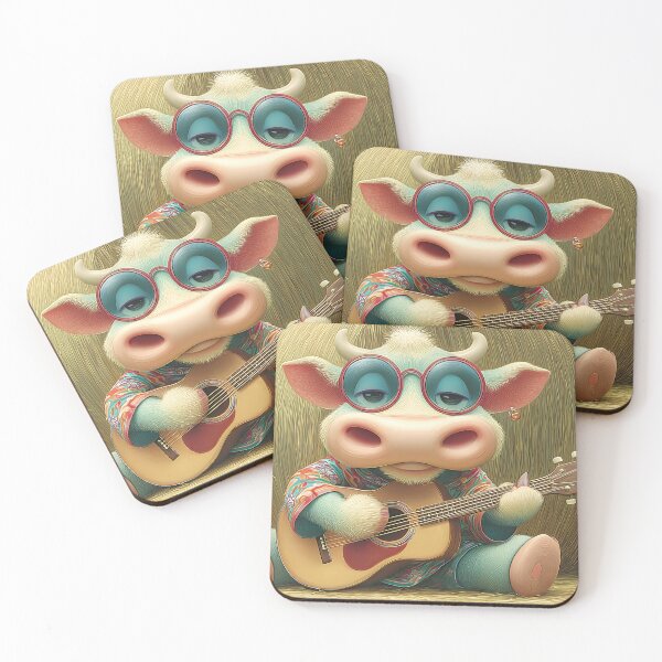 Item preview, Charming Cow Playing Guitar in Vintage Style designed and sold by Artessie.