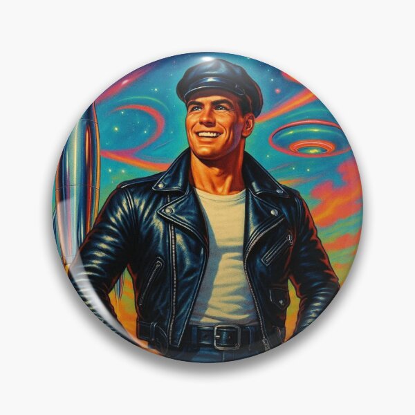 Item preview, Vintage 1950s Rocket Man Gay Leather Biker Pride Graphic Design designed and sold by ItsAKinkThing.