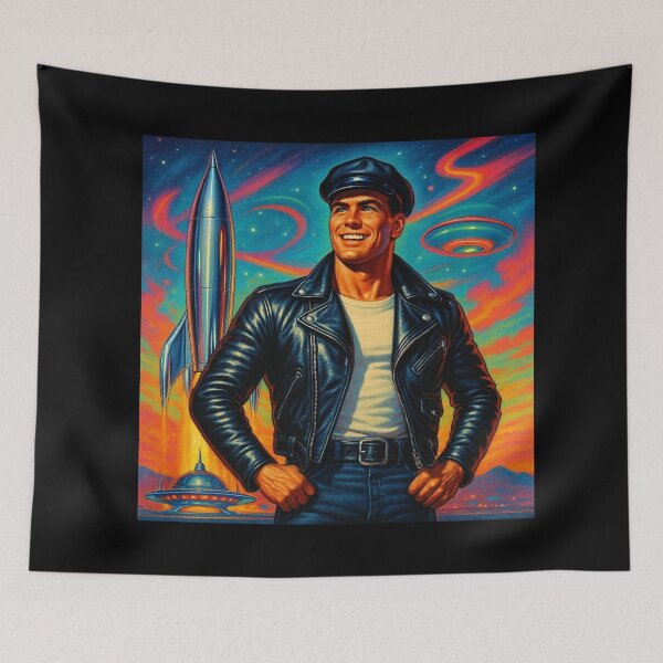 Item preview, Vintage 1950s Rocket Man Gay Leather Biker Pride Graphic Design designed and sold by ItsAKinkThing.