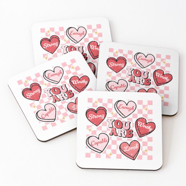 Item preview, You Are Enough Strong Worthy — Retro Affirmation Hearts Pink Preppy Illustration designed and sold by Colorful-Garden.