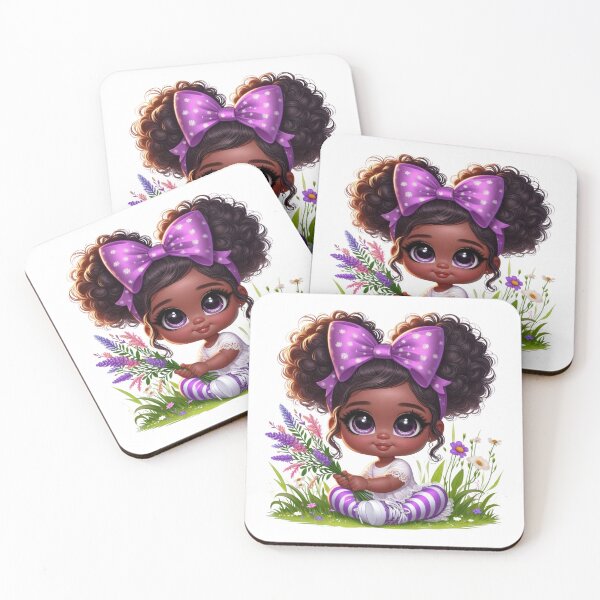 Item preview, Cute Black Girl with Purple Bow | Afro Girl Illustration designed and sold by Lulunza.