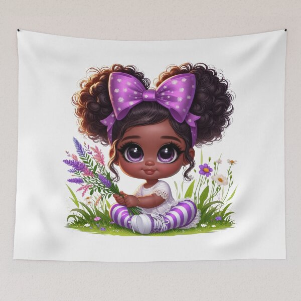 Item preview, Cute Black Girl with Purple Bow | Afro Girl Illustration designed and sold by Lulunza.