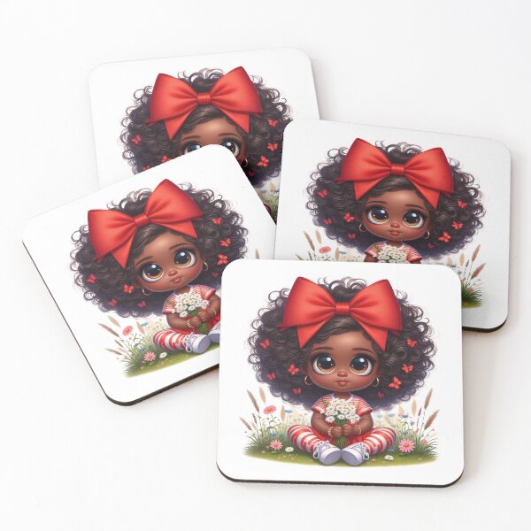 Item preview, Adorable Afro Girl with Red Bow | Cute Dark Skin Illustration designed and sold by Lulunza.