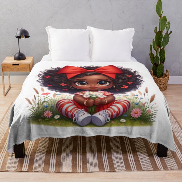 Item preview, Adorable Afro Girl with Red Bow | Cute Dark Skin Illustration designed and sold by Lulunza.