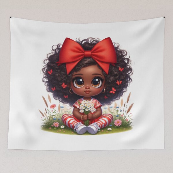Item preview, Adorable Afro Girl with Red Bow | Cute Dark Skin Illustration designed and sold by Lulunza.