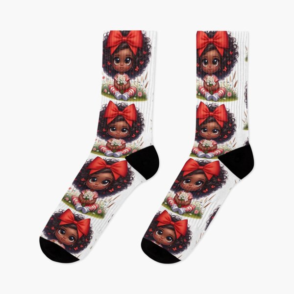 Item preview, Adorable Afro Girl with Red Bow | Cute Dark Skin Illustration designed and sold by Lulunza.