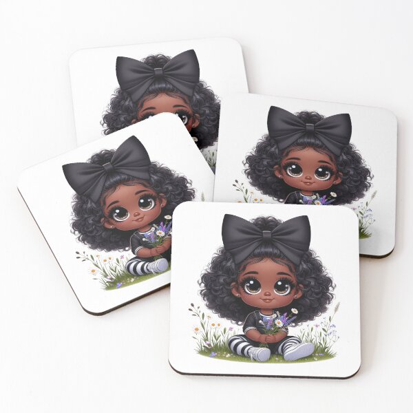 Item preview, Cute Afro Girl with Black Bow | Minimal Black Girl Art designed and sold by Lulunza.