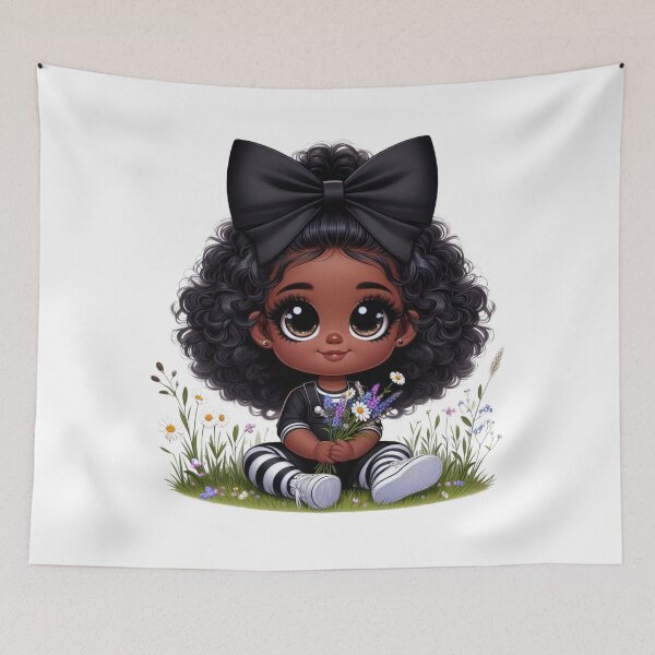 Item preview, Cute Afro Girl with Black Bow | Minimal Black Girl Art designed and sold by Lulunza.