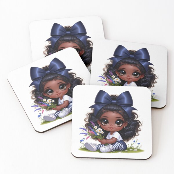Item preview, Sweet Afro Girl with Blue Bow | Cute Black Girl Illustration designed and sold by Lulunza.