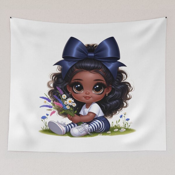 Item preview, Sweet Afro Girl with Blue Bow | Cute Black Girl Illustration designed and sold by Lulunza.