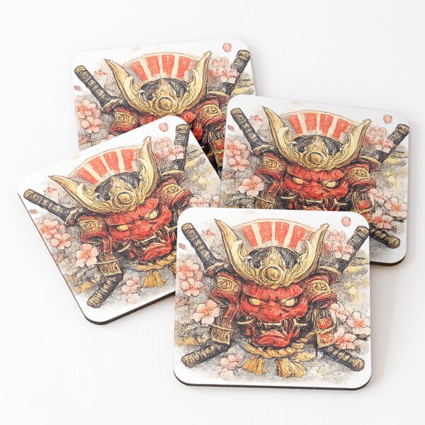 Item preview, Samurai Oni Mask with Katana & Sakura – Japanese Folklore Illustration designed and sold by Kallandra.