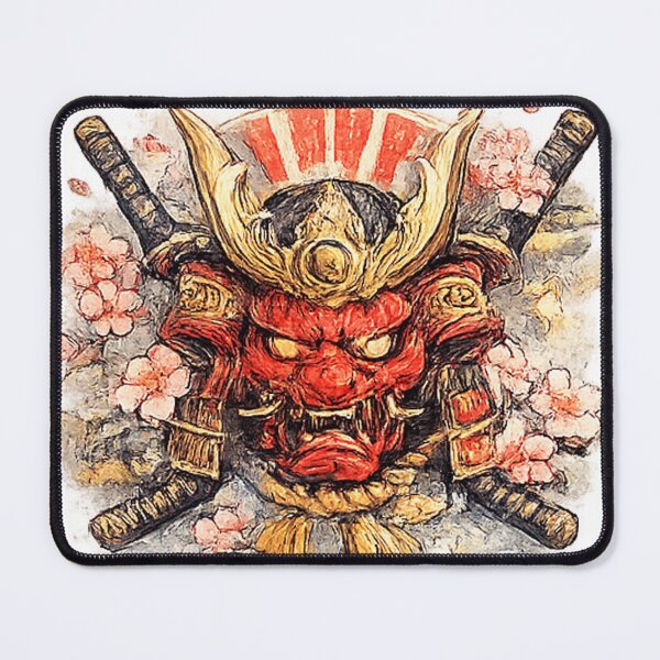Item preview, Samurai Oni Mask with Katana & Sakura – Japanese Folklore Illustration designed and sold by Kallandra.