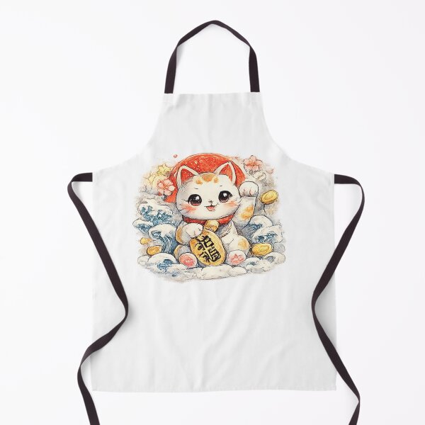 Item preview, Maneki-neko Lucky Cat with Koban – Waves & Rising Sun (Japan Watercolor) designed and sold by Kallandra.