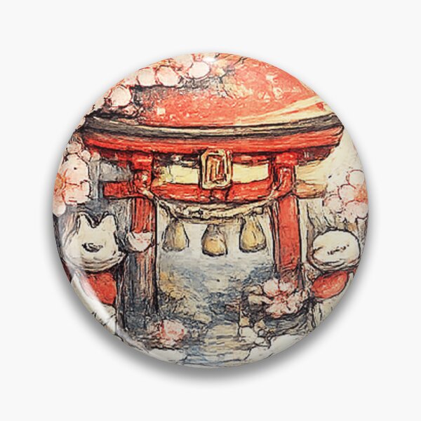 Artikelvorschau, Torii-Schrein mit Kitsune & Sakura – Japanisches Tempelmotiv im Aquarellstil entworfen und verkauft von Kallandra.