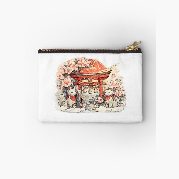 Item preview, Torii shrine with kitsune & sakura – Japanese temple motif in watercolor style designed and sold by Kallandra.