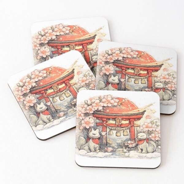 Artikelvorschau, Torii-Schrein mit Kitsune & Sakura – Japanisches Tempelmotiv im Aquarellstil entworfen und verkauft von Kallandra.